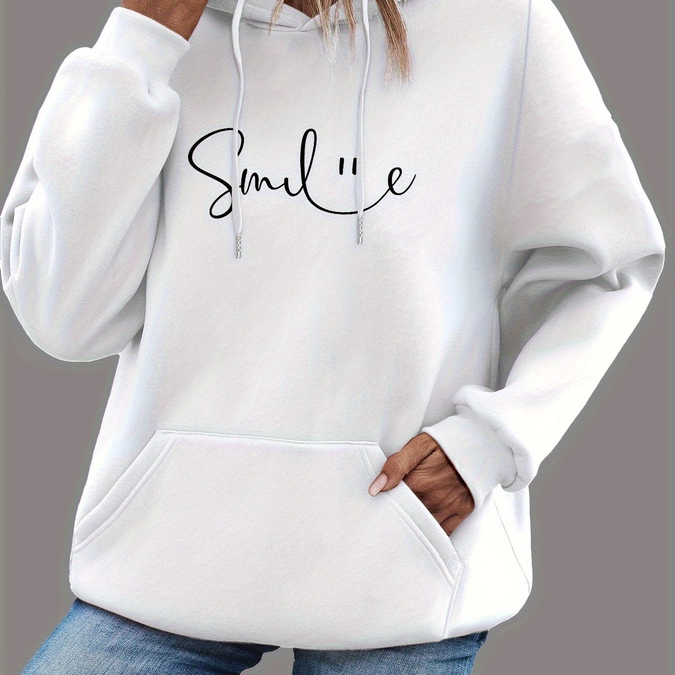 Womens Smile Hoodie Kangaroo Pocket