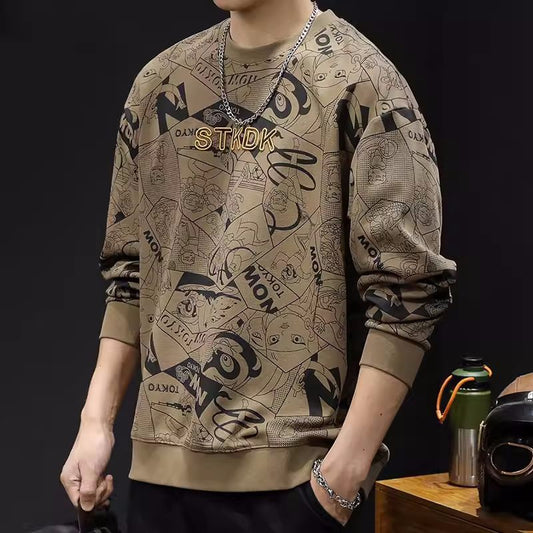 Men's Round Neck Print T-Shirt Long Sleeve