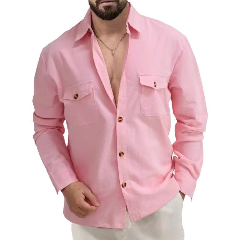 Loose V-neck Button Chest Pocket Shirt
