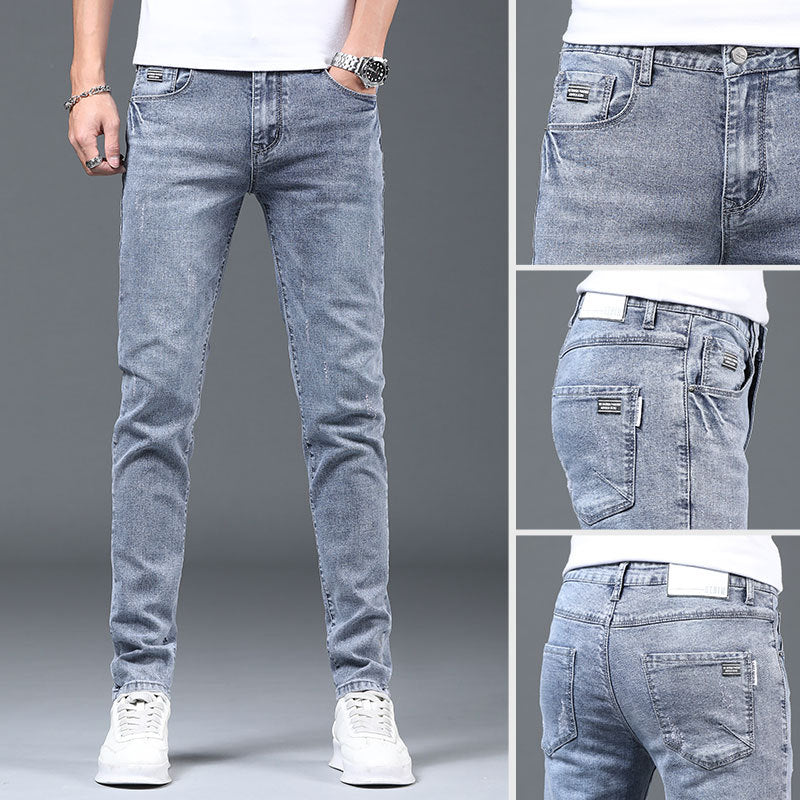 Men's Light Gray Straight Slim Jeans