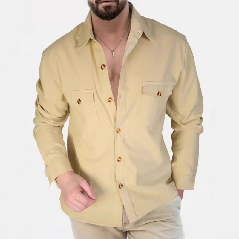 Loose V-neck Button Chest Pocket Shirt
