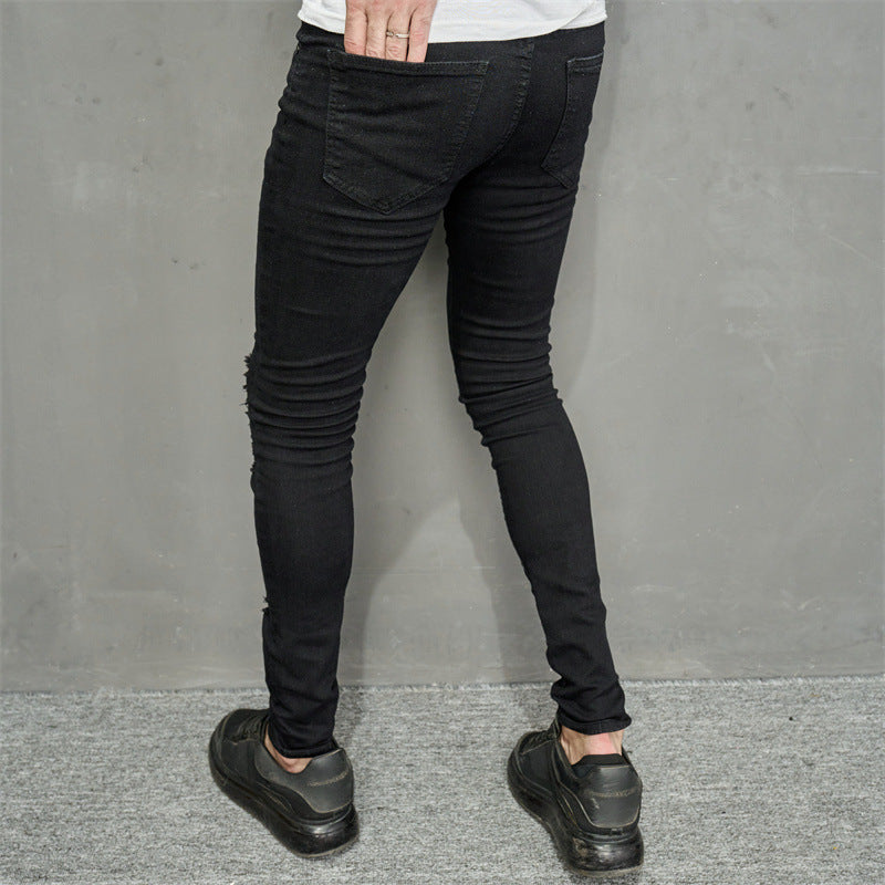 Skinny Men's Leisure Ripped Denim Feet Personality Trendy Jeans