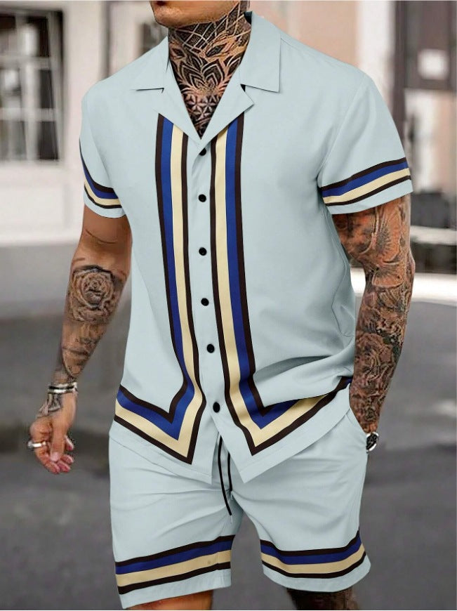 Fashion Men's Shirt Two-piece Set