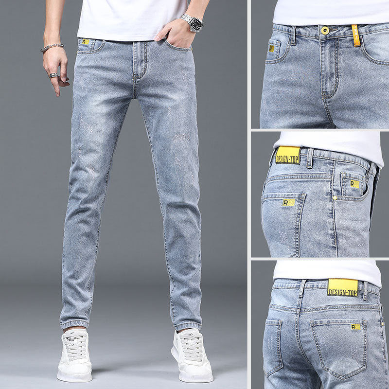 Men's Light Gray Straight Slim Jeans
