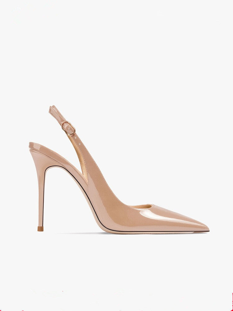 Ladie's Nude Soft Leather Hollow Female Ankle-strap High Heels