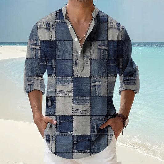 Thin Bamboo Linen Hawaiian Long Sleeve T-Shirt