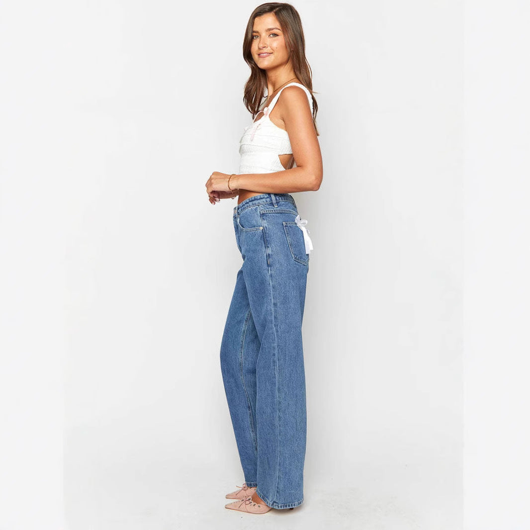 High Waist Bow Straight-leg