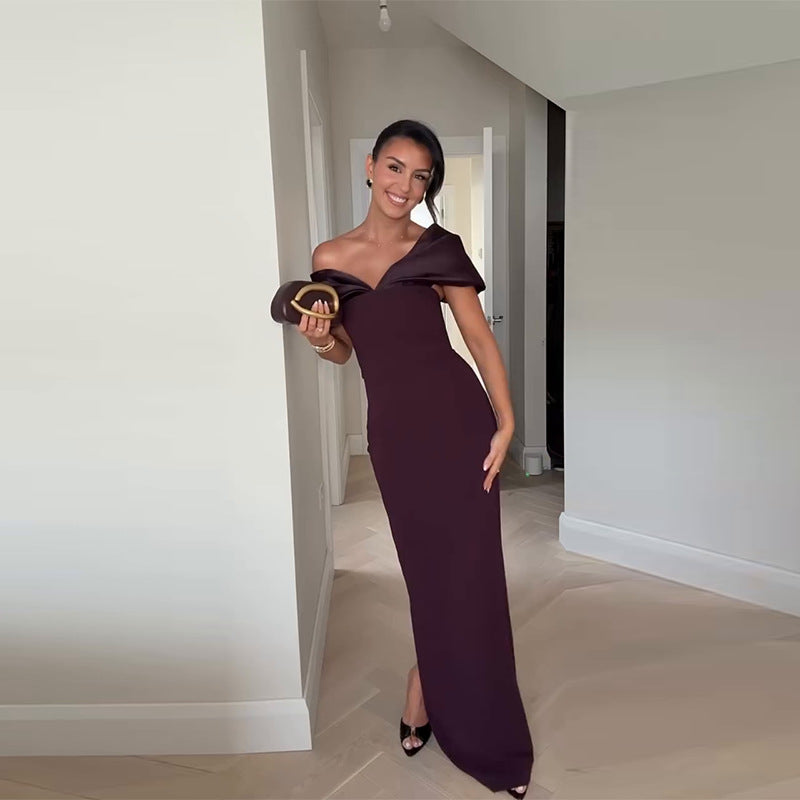 Slim-fit Waist Sheath Off-the-shoulder Dress