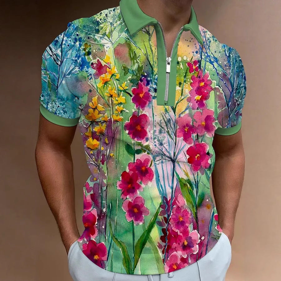 Men's Fashion Simple Zipper Short Sleeve T-Shirt