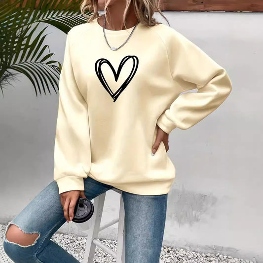 Heart Round Neck Long Sleeve Sweatshirt Tops