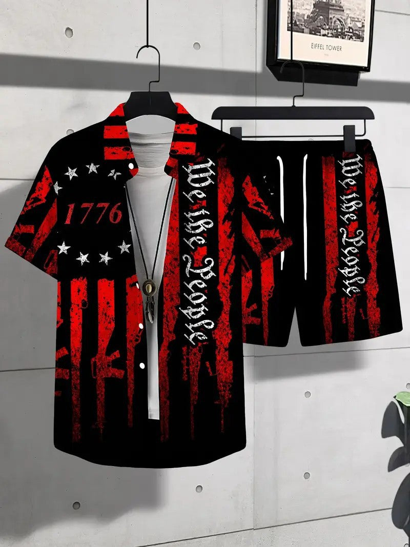 Fashion Trend Animal PatternSleeve Shirt Shorts Suit