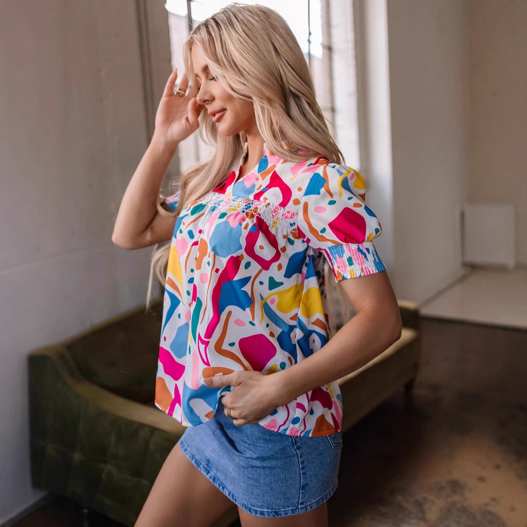 Women's Simple V-neck PO'MY Style Shirt