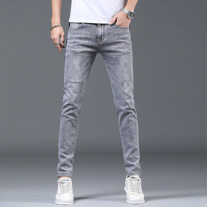 Men's Light Gray Straight Slim Jeans