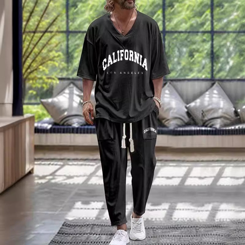 Beautiful Cropped Sleeves V-neck Trousers Suit