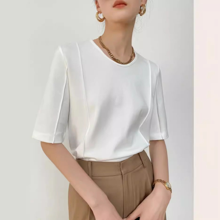 Solid Color Design Half Sleeve Round Neck T-shirt