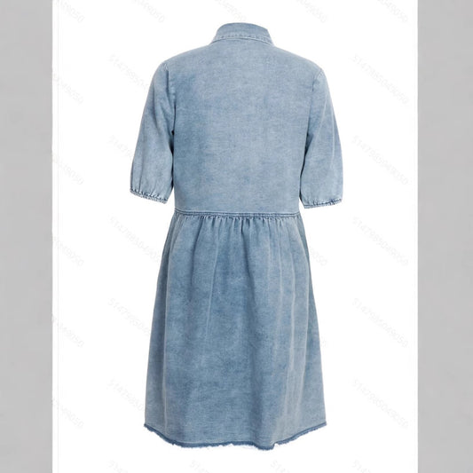 Washed Denim Lapel Loose Skirt Dress