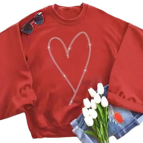 Ladie's Heart Printing Round Neck Long Sleeve Tops