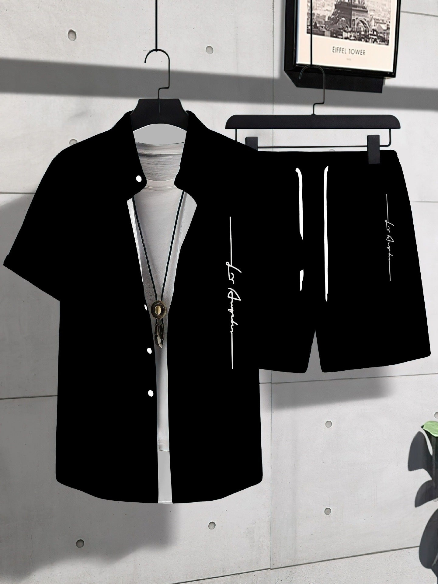 Fashion Trend Animal PatternSleeve Shirt Shorts Suit