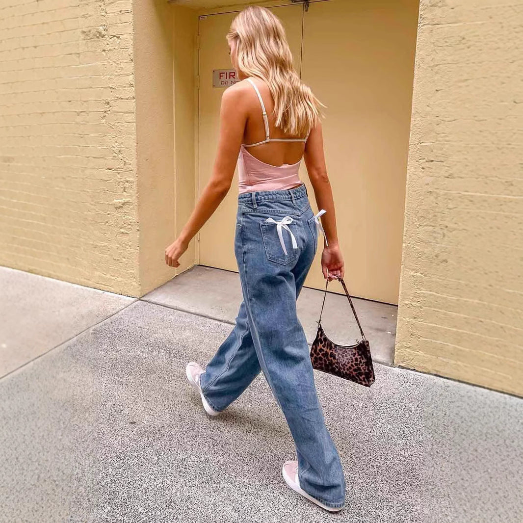 High Waist Bow Straight-leg