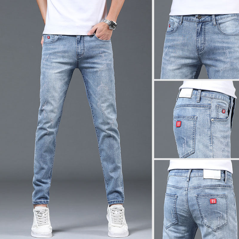 Men's Light Gray Straight Slim Jeans