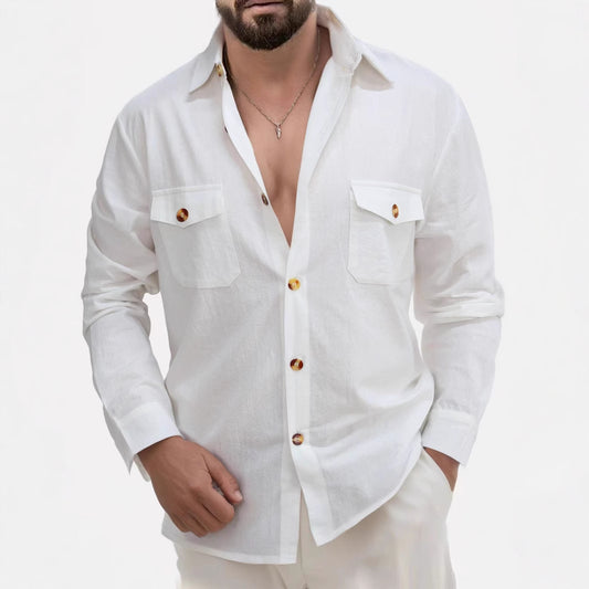 Loose V-neck Button Chest Pocket Shirt