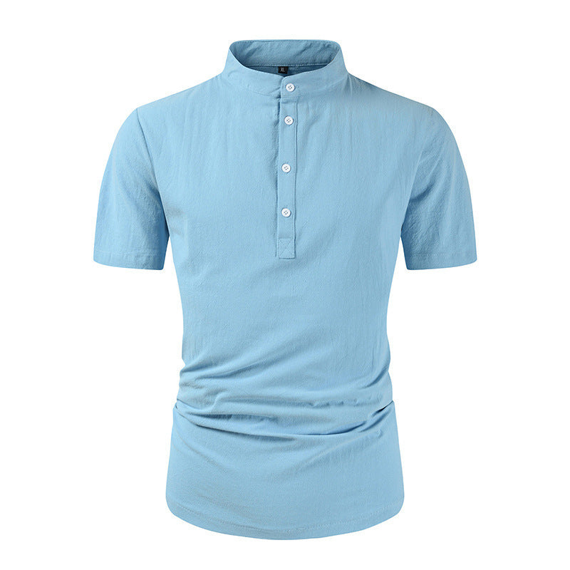 Men's Loose Button Cotton And Linen All T-shirt