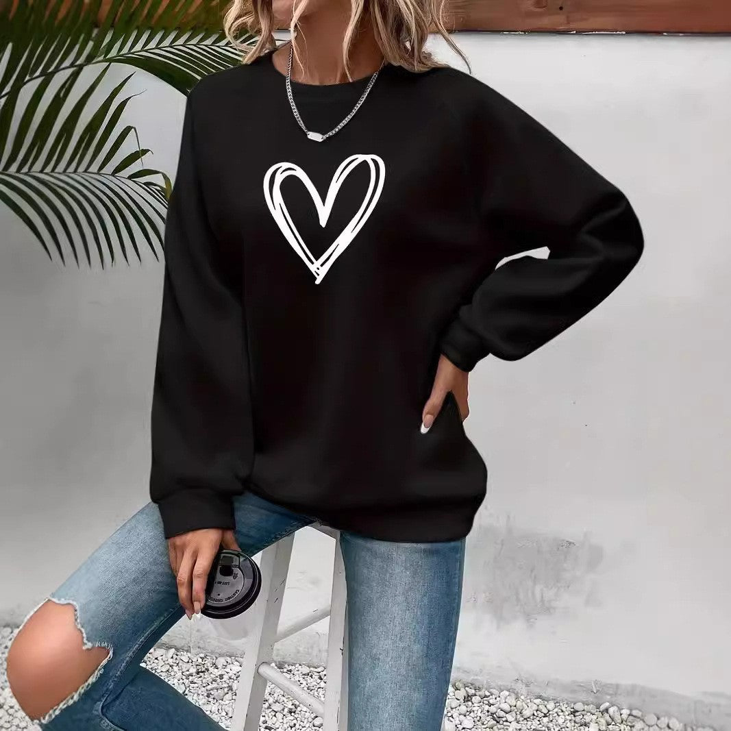 Heart Round Neck Long Sleeve Sweatshirt Tops