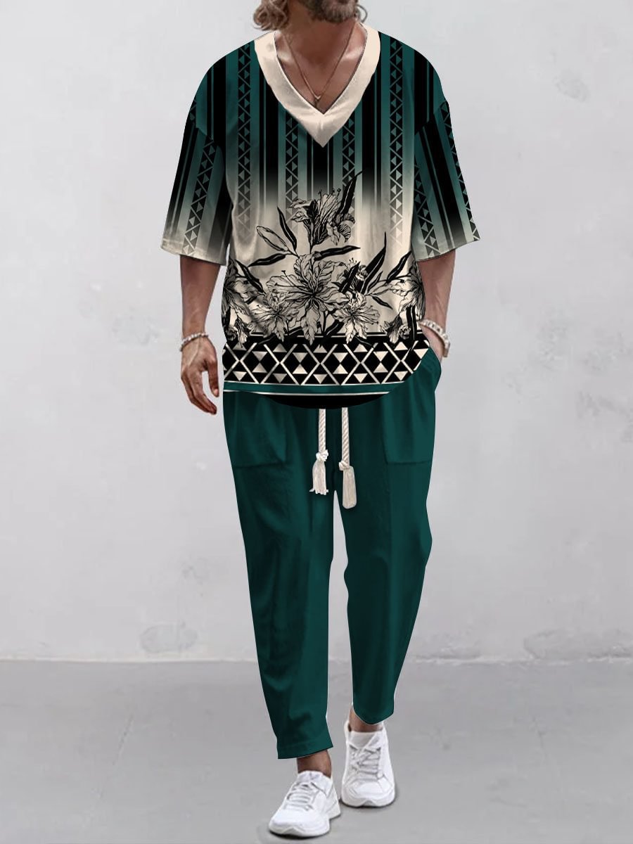 Beautiful Cropped Sleeves V-neck Trousers Suit