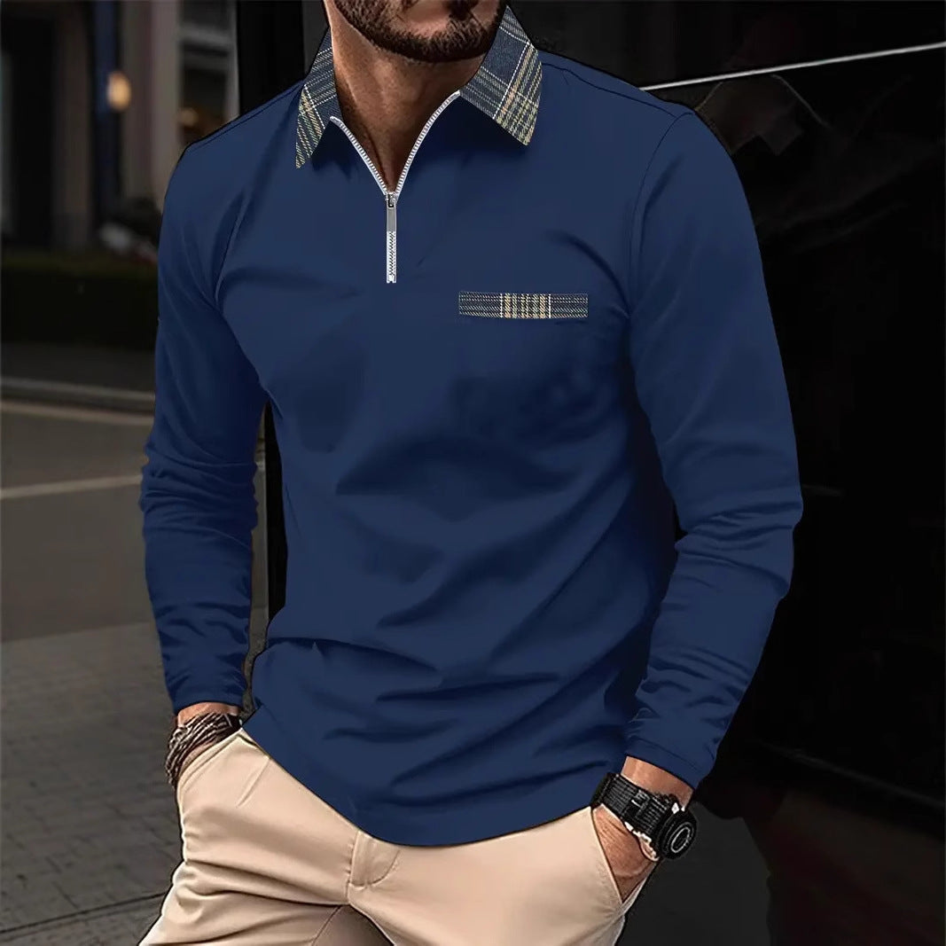 Men's Long-sleeve Zipper Polo Shirt