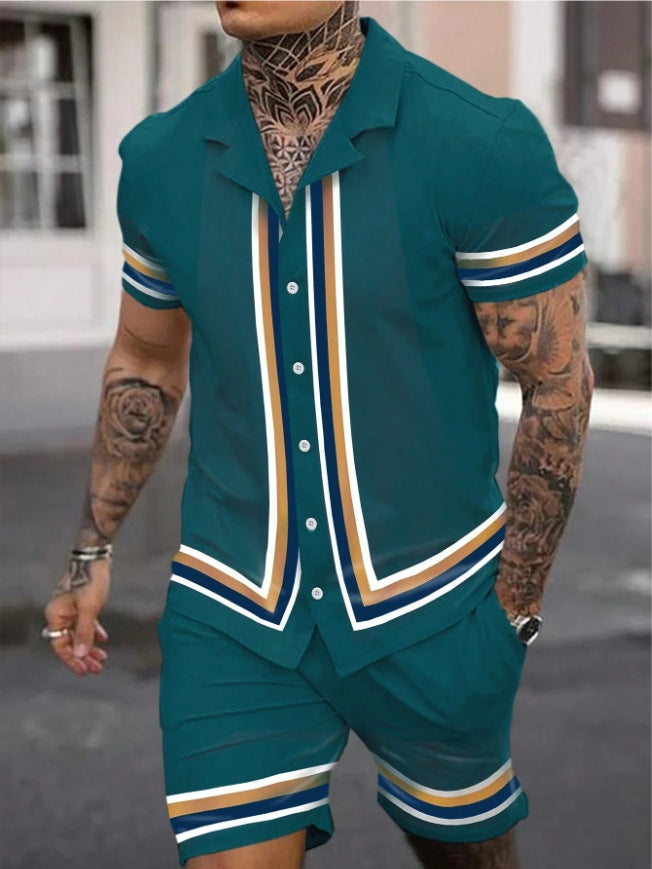 Fashion Men's Shirt Two-piece Set