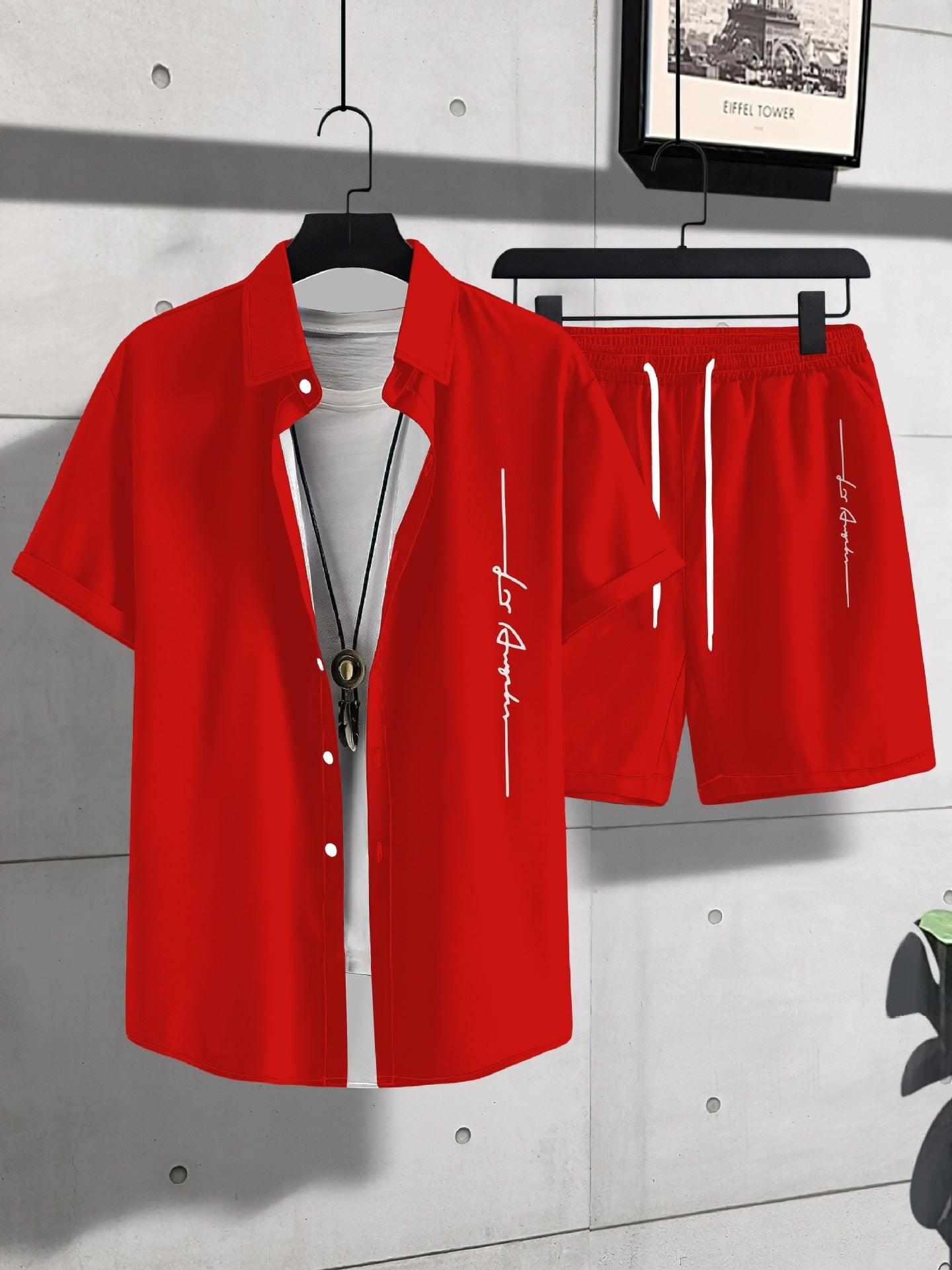 Fashion Trend Animal PatternSleeve Shirt Shorts Suit
