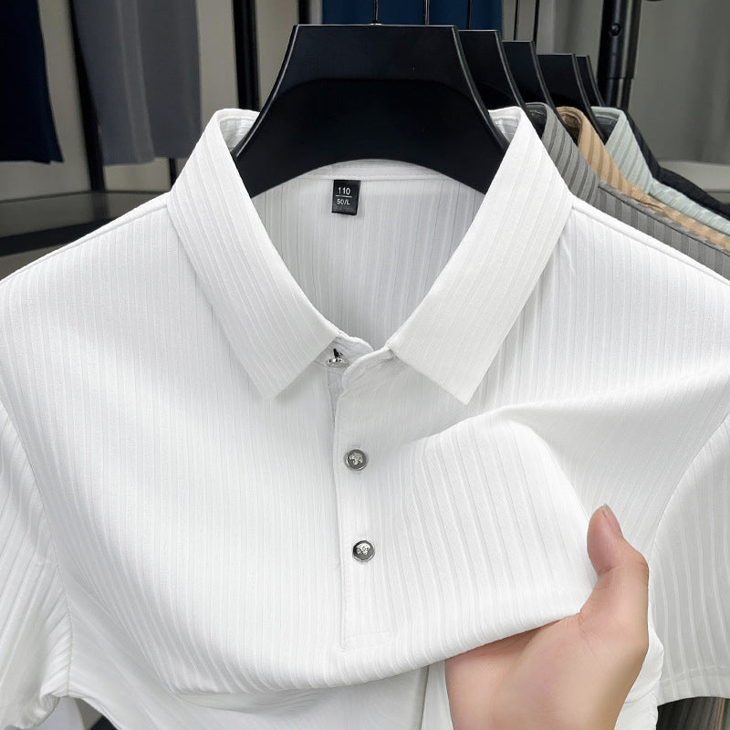 Ice Silk Cut-out Lapel Polo T-Shirt