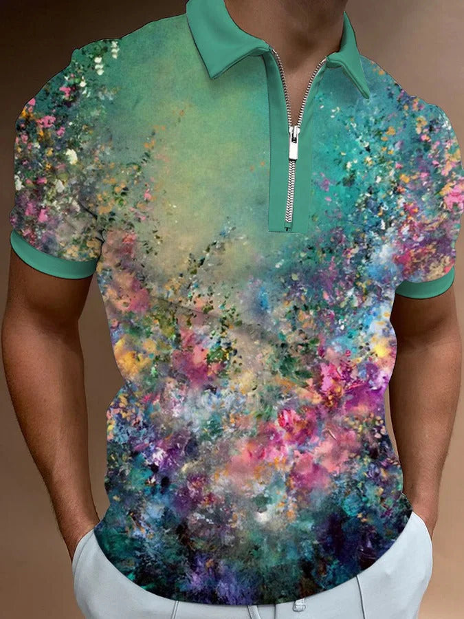 Men's Fashion Simple Zipper Short Sleeve T-Shirt