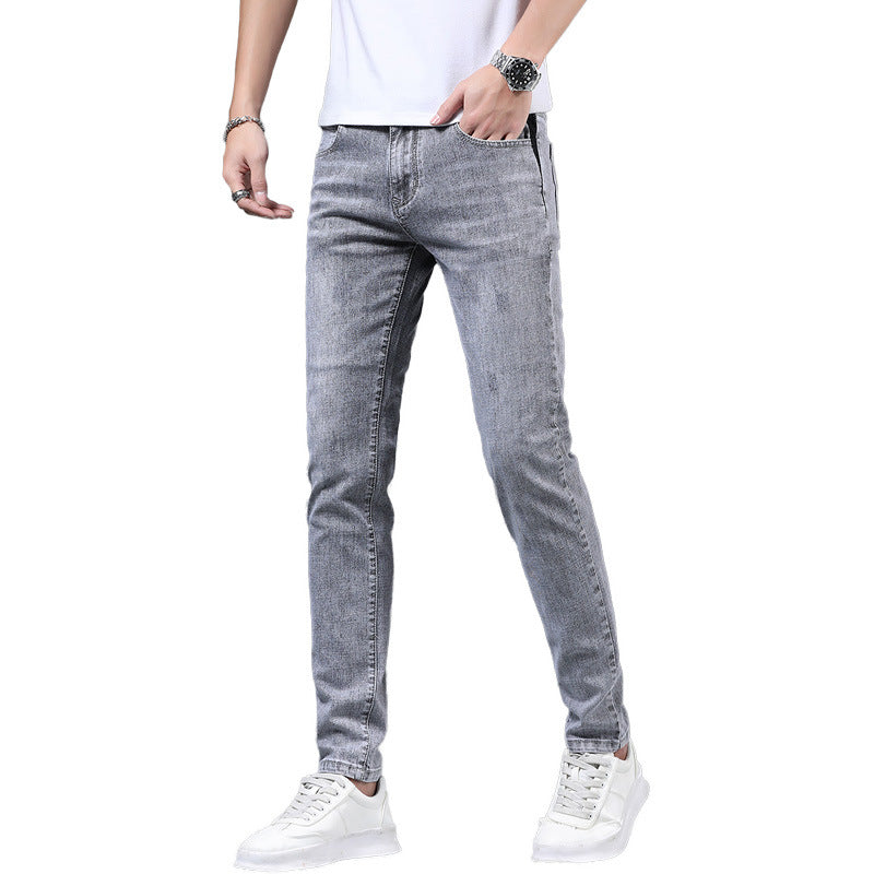 Men's Light Gray Straight Slim Jeans