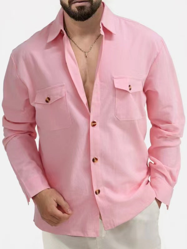 Loose V-neck Button Chest Pocket Shirt