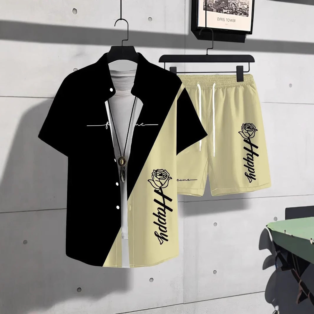 Fashion Trend Animal PatternSleeve Shirt Shorts Suit