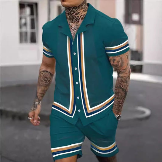 Fashion Men's Shirt Two-piece Set