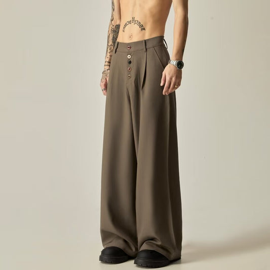 Men's Polyester Vertical Tube Wide-leg Pants