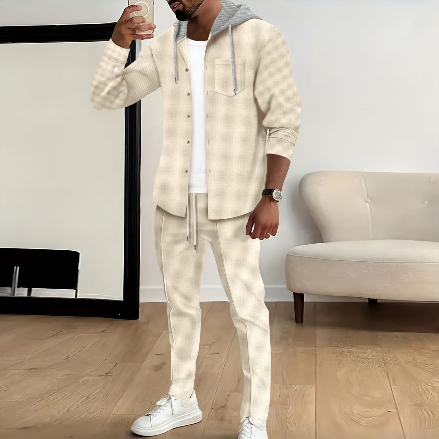Men's Hooded Long Sleeve Cardigan Jacket Suit