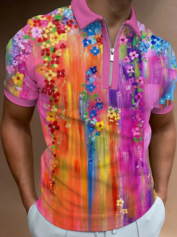 Men's Fashion Simple Zipper Short Sleeve T-Shirt