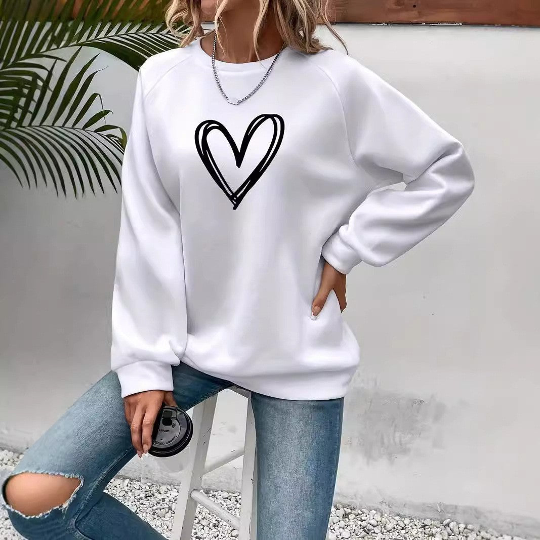 Heart Round Neck Long Sleeve Sweatshirt Tops