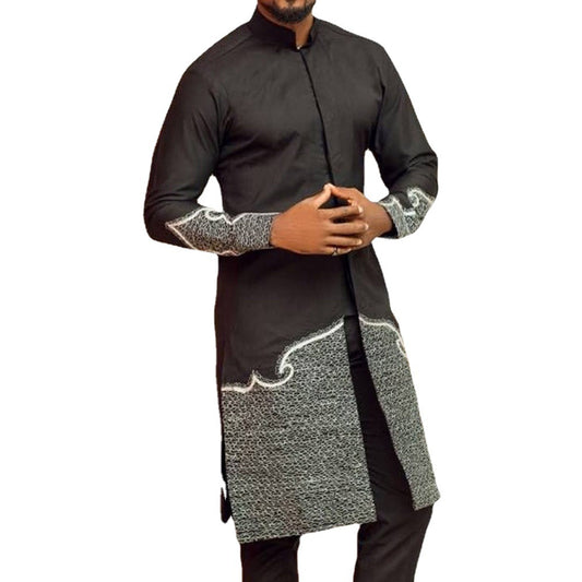 Ethnic Style Black Cotton Slim Fit Shirt