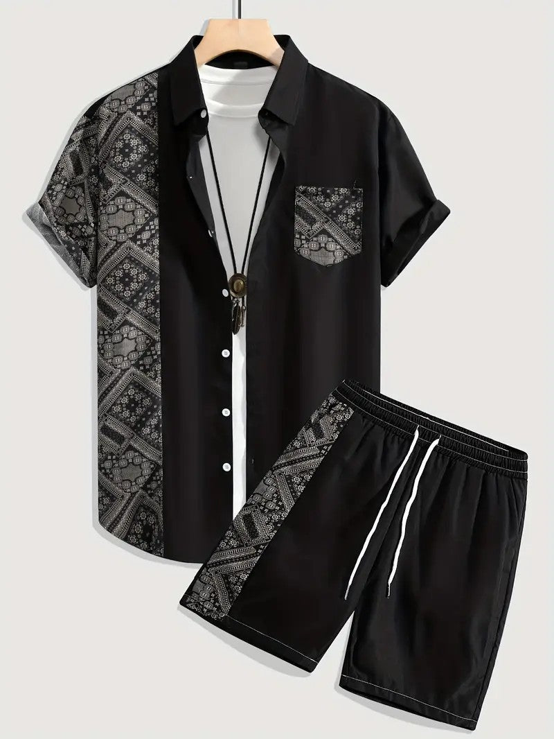 Fashion Trend Animal PatternSleeve Shirt Shorts Suit