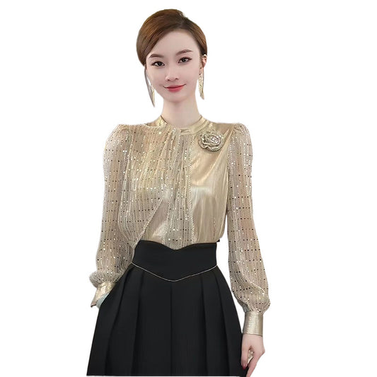 Elegant Champagne White Long Sleeve Shirt