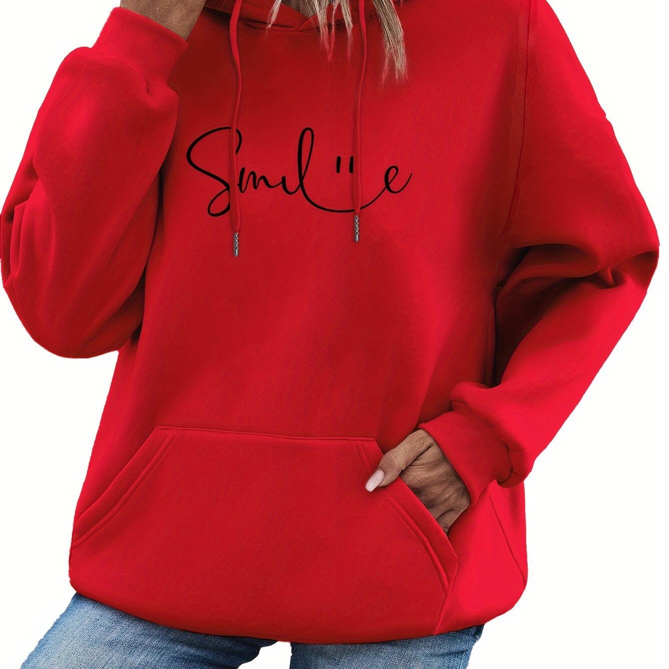 Womens Smile Hoodie Kangaroo Pocket