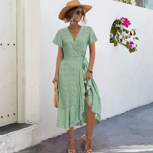 V-neck Tie-shoulder Floral Long Dress