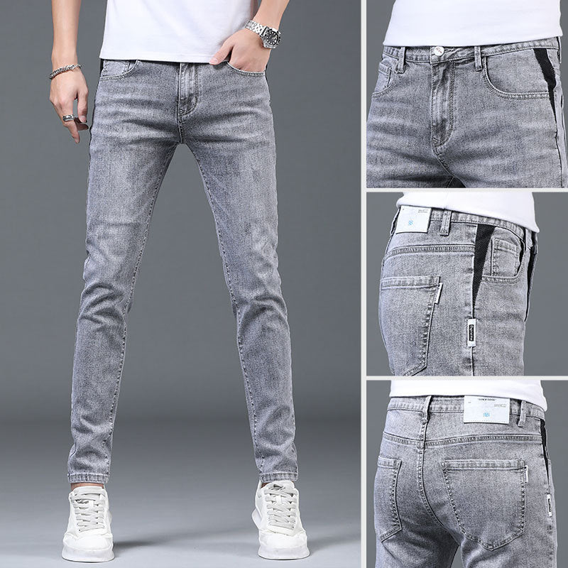Men's Light Gray Straight Slim Jeans