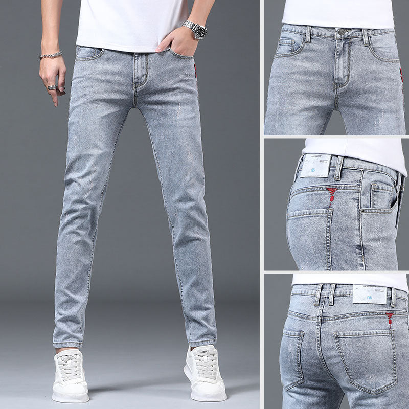 Men's Light Gray Straight Slim Jeans