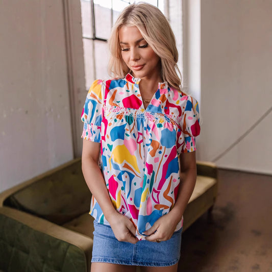 Women's Simple V-neck PO'MY Style Shirt