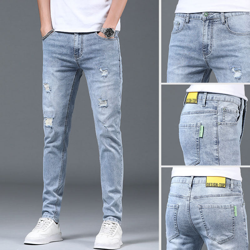 Men's Light Gray Straight Slim Jeans